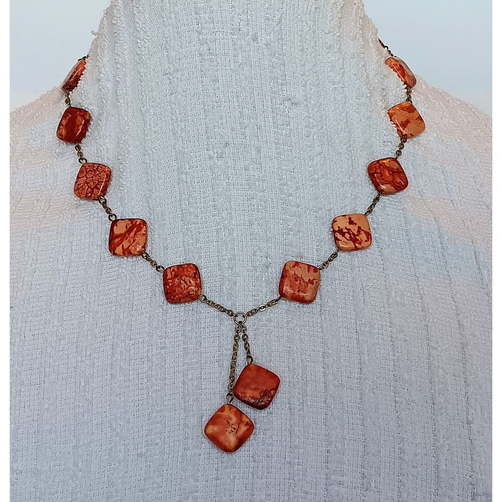 Vintage Artisan Silvertone Howlite Y Necklace 20 in